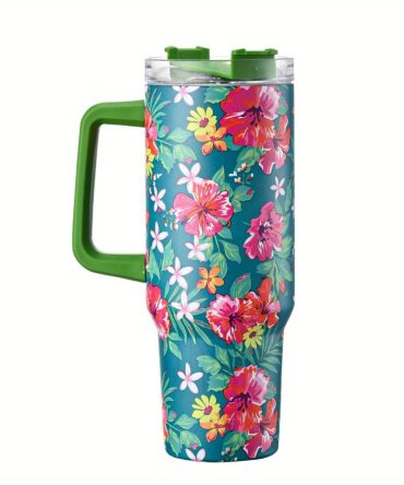 Floral Custom Stanley Quencher 40Oz Stainless Steel Tumbler With Handle