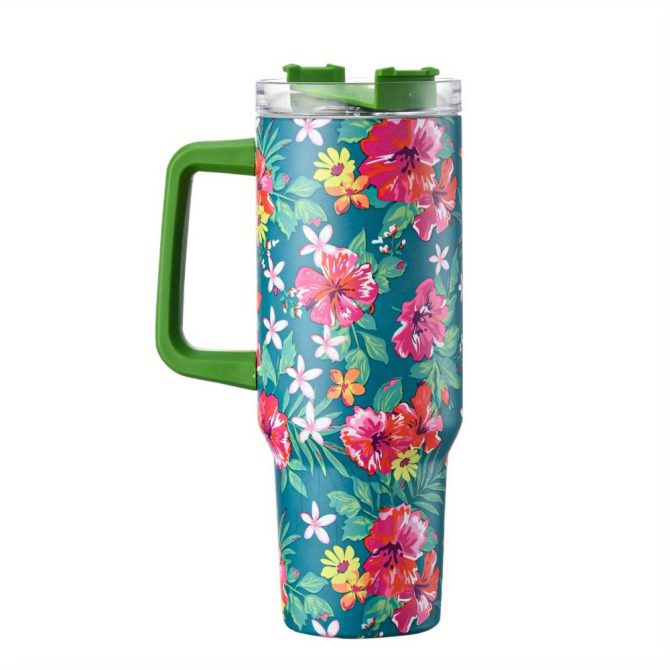 Floral Custom Stanley Quencher 40Oz Stainless Steel Tumbler With Handle