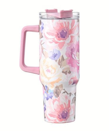 Floral Custom Stanley Quencher 40Oz Stainless Steel Tumbler With Handle