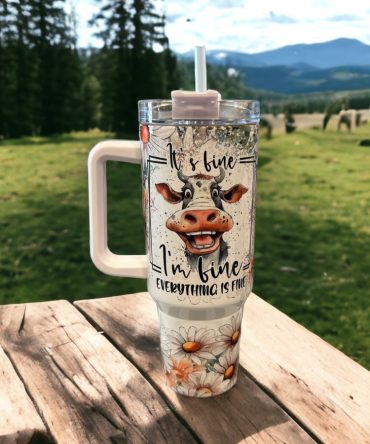 Floral Cute Cow Custom Stanley Quencher 40Oz Stainless Steel Tumbler