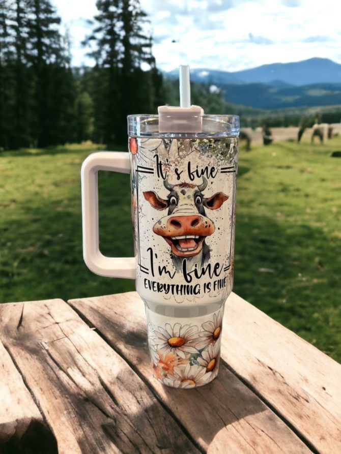 Floral Cute Cow Custom Stanley Quencher 40Oz Stainless Steel Tumbler