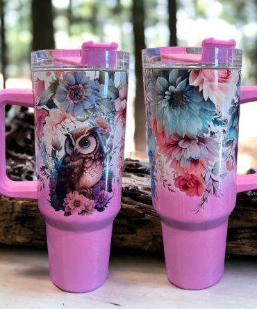 Floral Cute Owl Custom Stanley Quencher 40Oz Stainless Steel Tumbler
