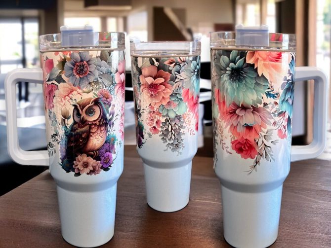 Floral Cute Owl Custom Stanley Quencher 40Oz Stainless Steel Tumbler