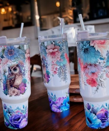 Floral Cute Owl Custom Stanley Quencher 40Oz Stainless Steel Tumbler