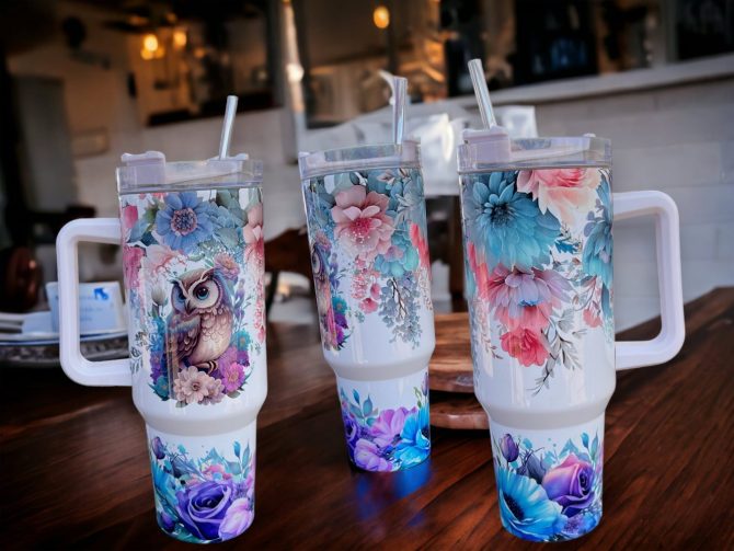 Floral Cute Owl Custom Stanley Quencher 40Oz Stainless Steel Tumbler