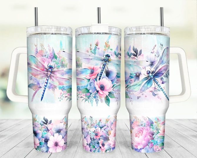 Floral Dragonfly Custom Stanley Quencher 40Oz Stainless Steel Tumbler - Image 3