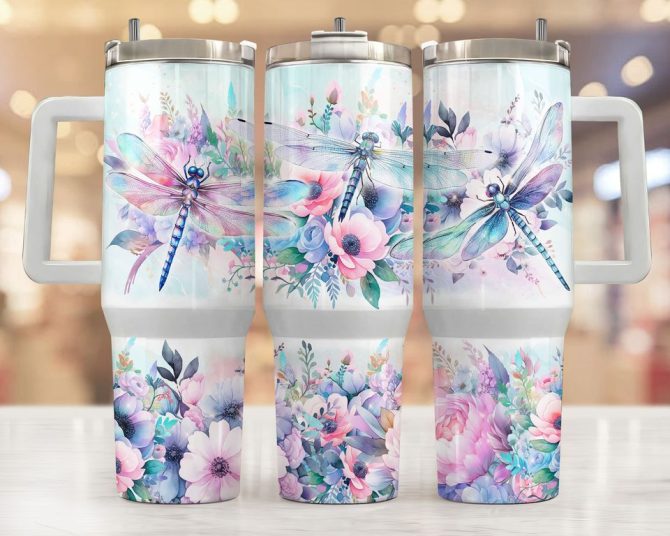 Floral Dragonfly Custom Stanley Quencher 40Oz Stainless Steel Tumbler - Image 2