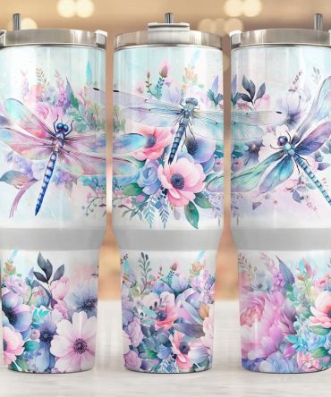 Floral Dragonfly Custom Stanley Quencher 40Oz Stainless Steel Tumbler