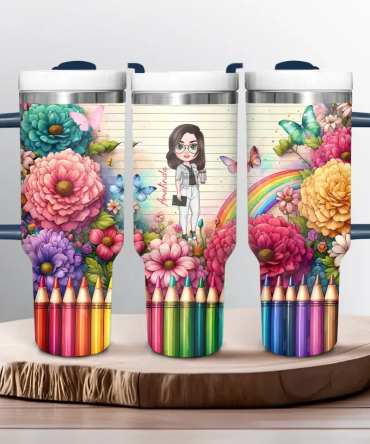 Floral Fantasy Teacher Custom Stanley Quencher 40Oz Stainless Steel Tumbler With Handle