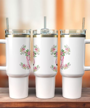 Floral Flamingo Custom Stanley Quencher 40Oz Stainless Steel Tumbler With Handle
