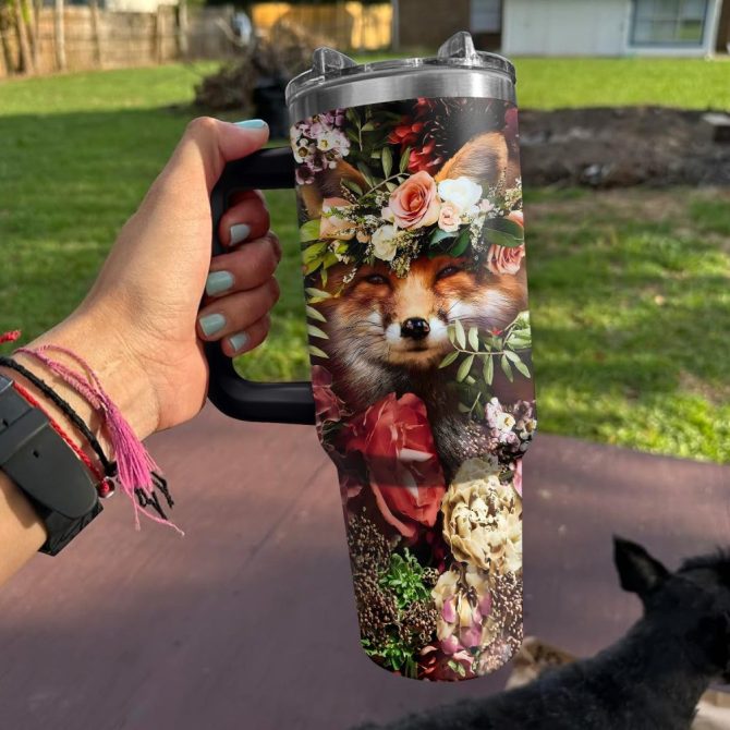 Floral Fox Custom Stanley Quencher 40Oz Stainless Steel Tumbler With Handle