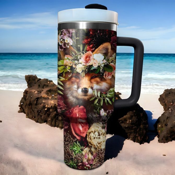 Floral Fox Custom Stanley Quencher 40Oz Stainless Steel Tumbler With Handle - Image 2