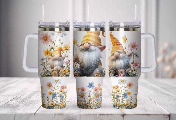 Floral Gnomes Custom Stanley Quencher 40Oz Stainless Steel Tumbler