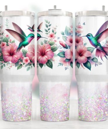 Floral Hummingbird Custom Stanley Quencher 40Oz Stainless Steel Tumbler
