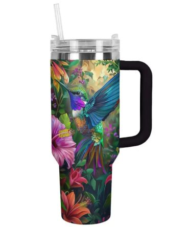 Floral Hummingbird Custom Stanley Quencher 40Oz Stainless Steel Tumbler With Handle