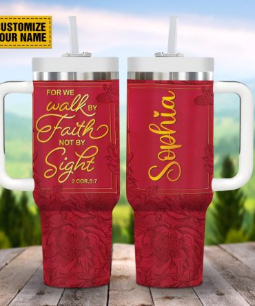 Floral Minimalist Faith Custom Stanley Quencher 40Oz Stainless Steel Tumbler With Handle