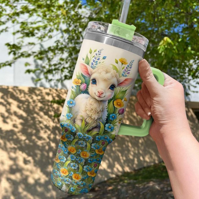 Floral Sheep Custom Stanley Quencher 40Oz Stainless Steel Tumbler With Handle - Image 2