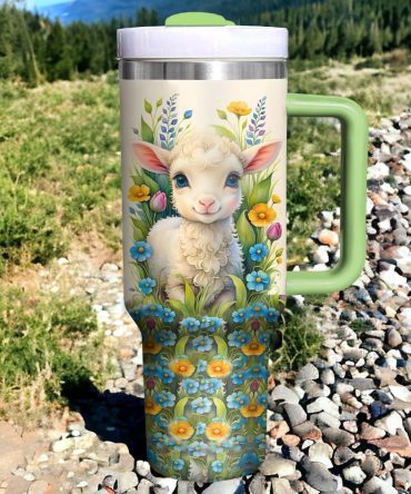 Floral Sheep Custom Stanley Quencher 40Oz Stainless Steel Tumbler With Handle