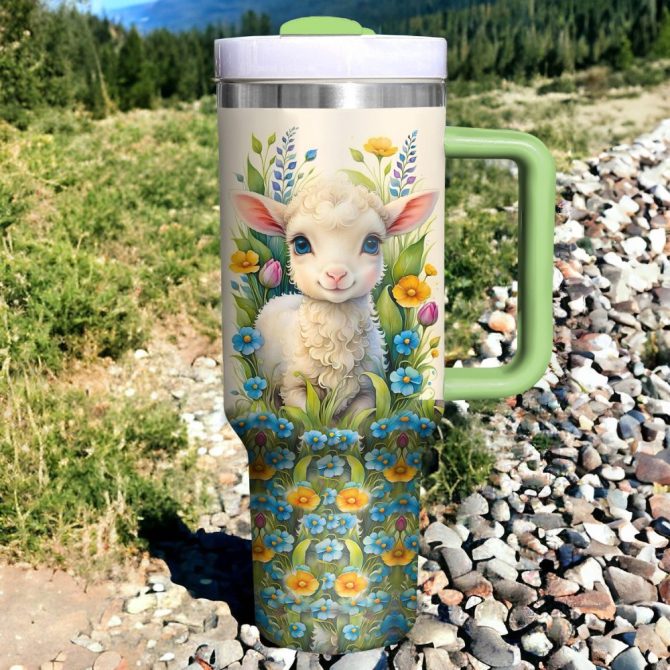 Floral Sheep Custom Stanley Quencher 40Oz Stainless Steel Tumbler With Handle