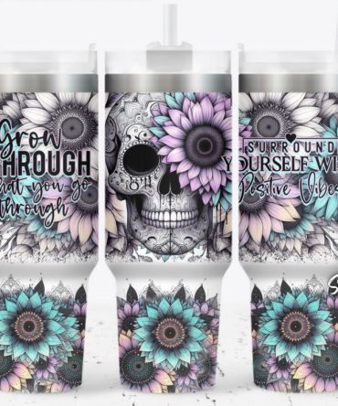 Floral Skull Custom Stanley Quencher 40Oz Stainless Steel Tumbler
