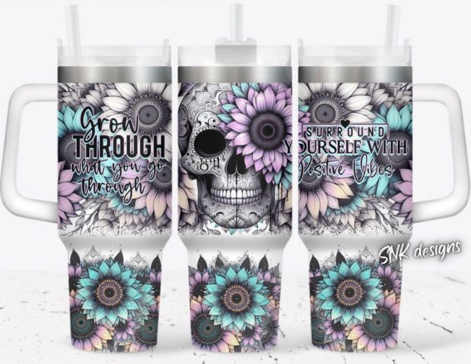 Floral Skull Custom Stanley Quencher 40Oz Stainless Steel Tumbler