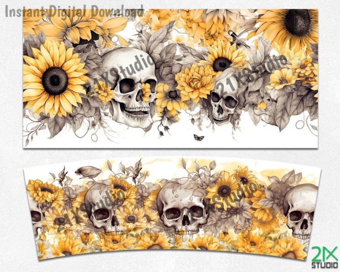 Floral Skull Custom Stanley Quencher 40Oz Stainless Steel Tumbler - Image 4