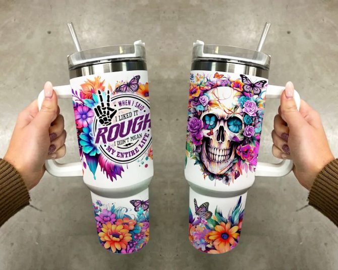Floral Skull Custom Stanley Quencher 40Oz Stainless Steel Tumbler - Image 4