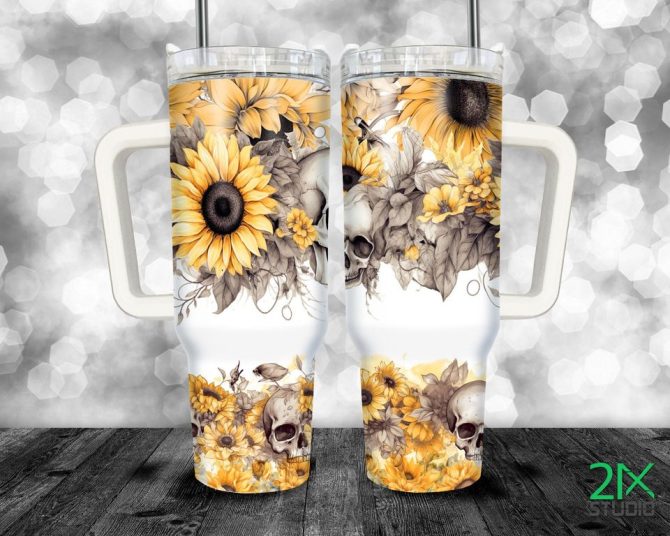 Floral Skull Custom Stanley Quencher 40Oz Stainless Steel Tumbler - Image 3