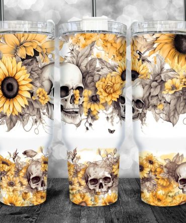 Floral Skull Custom Stanley Quencher 40Oz Stainless Steel Tumbler