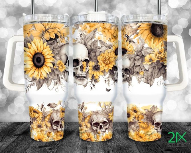 Floral Skull Custom Stanley Quencher 40Oz Stainless Steel Tumbler