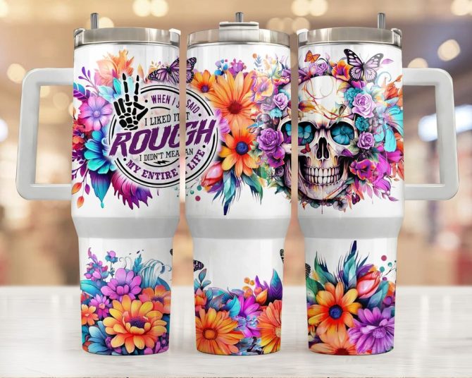 Floral Skull Custom Stanley Quencher 40Oz Stainless Steel Tumbler - Image 2