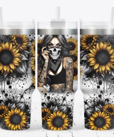 Floral Skull Girl Custom Stanley Quencher 40Oz Stainless Steel Tumbler