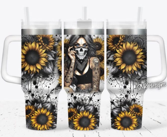 Floral Skull Girl Custom Stanley Quencher 40Oz Stainless Steel Tumbler