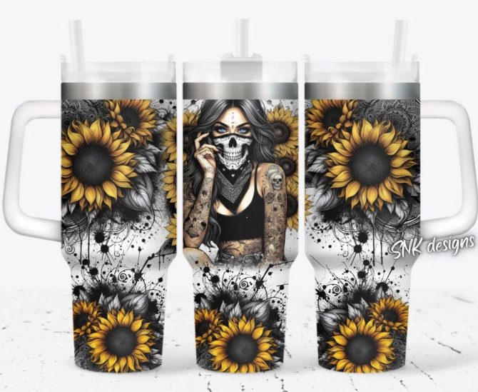 Floral Skull Girl Custom Stanley Quencher 40Oz Stainless Steel Tumbler - Image 2