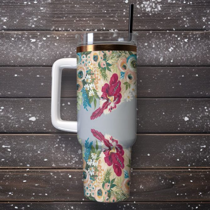 Flower Colorful Custom Stanley Quencher 40Oz Stainless Steel Tumbler With Handle - Image 2
