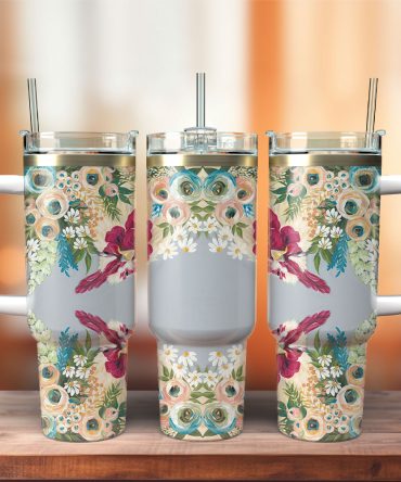 Flower Colorful Custom Stanley Quencher 40Oz Stainless Steel Tumbler With Handle