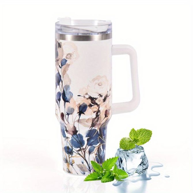 Flower Colorful Custom Stanley Quencher 40Oz Stainless Steel Tumbler With Handle