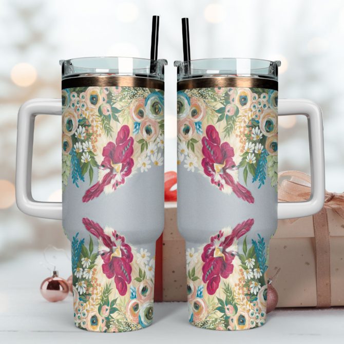 Flower Colorful Custom Stanley Quencher 40Oz Stainless Steel Tumbler With Handle - Image 4