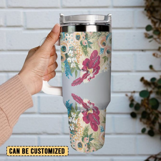 Flower Colorful Custom Stanley Quencher 40Oz Stainless Steel Tumbler With Handle - Image 3