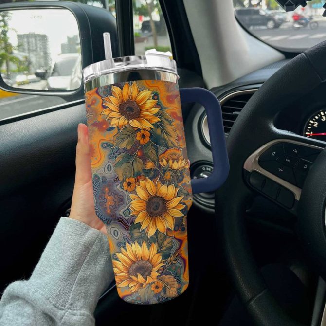 Flower Custom Stanley Quencher 40Oz Stainless Steel Tumbler With Handle - Image 2