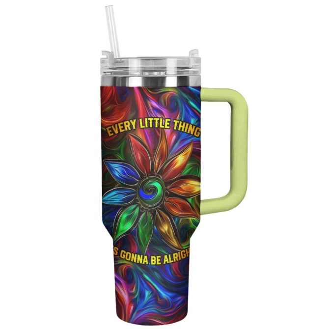 Flower Custom Stanley Quencher 40Oz Stainless Steel Tumbler With Handle