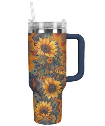 Flower Custom Stanley Quencher 40Oz Stainless Steel Tumbler With Handle