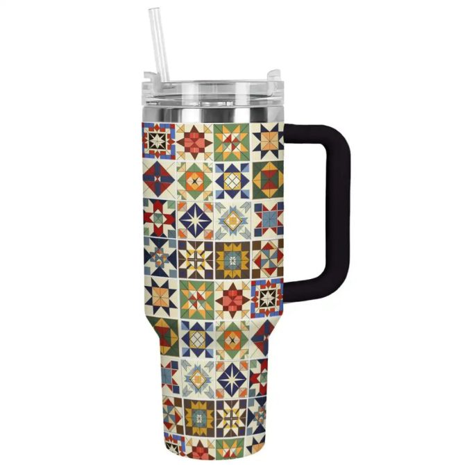 Flower Custom Stanley Quencher 40Oz Stainless Steel Tumbler With Handle