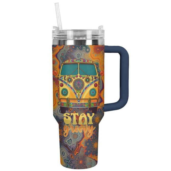 Flower Custom Stanley Quencher 40Oz Stainless Steel Tumbler With Handle