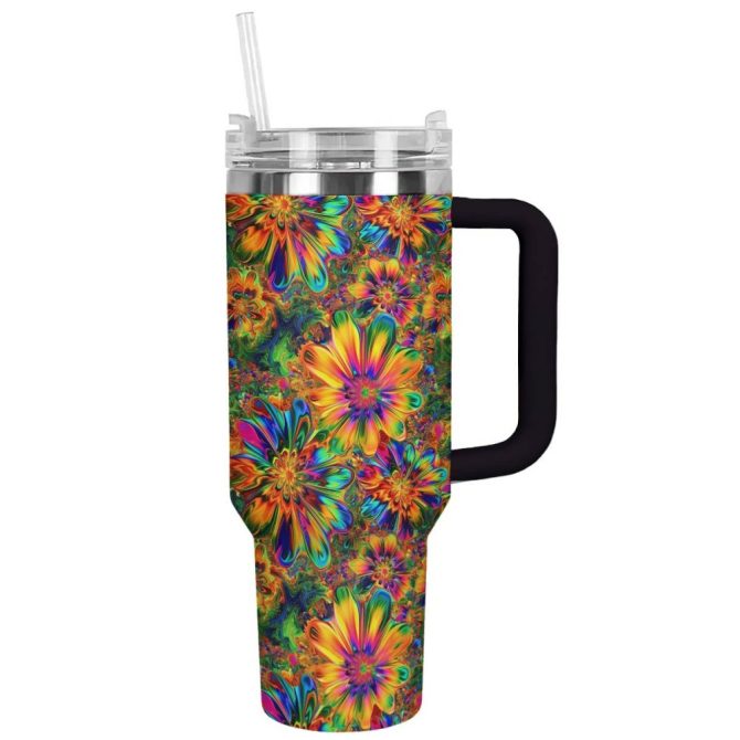 Flower Custom Stanley Quencher 40Oz Stainless Steel Tumbler With Handle - Image 2