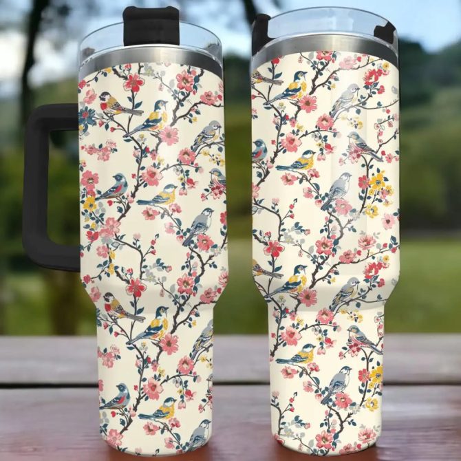 Flower Custom Stanley Quencher 40Oz Stainless Steel Tumbler With Handle - Image 2