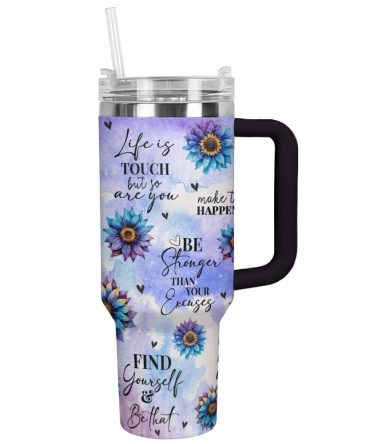Flower Custom Stanley Quencher 40Oz Stainless Steel Tumbler With Handle