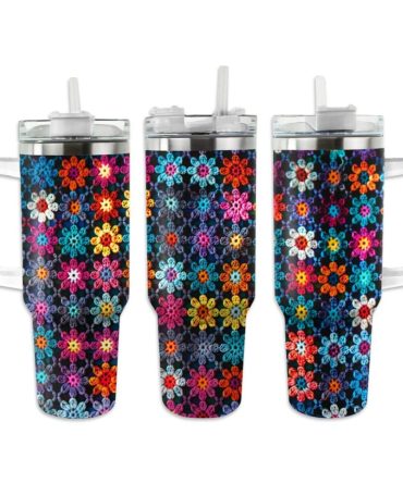 Flower Custom Stanley Quencher 40Oz Stainless Steel Tumbler With Handle