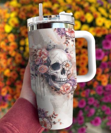 Flower Custom Stanley Quencher 40Oz Stainless Steel Tumbler With Handle