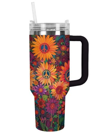 Flower Custom Stanley Quencher 40Oz Stainless Steel Tumbler With Handle